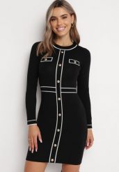 Czarna Sweterkowa Sukienka Mini Blomanda. Czarne sukienki Born2be, s, bez wzorów, bez kołnierzyka, bez ramiączek, mini, dopasowane. W wyprzedaży za 82.49 zł.