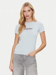 Guess Jeans T-Shirt W4YI03 J1314 Błękitny Slim Fit. Niebieskie t-shirty Guess Jeans, s, z aplikacjami, z bawełny, bez kołnierzyka, bez ramiączek. Za 159.99 zł.