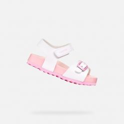 Sandały GEOX B SANDAL CHALKI Biały. Białe sandały Geox, bez wzorów, z syntetyku, bez obcasa, bez zapięcia. Za 144.99 zł.