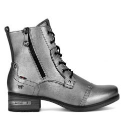 Botki Mustang. Szare botki Mustang, bez wzorów, bez obcasa, na płaskiej podeszwie, bez zapięcia. Za 287.00 zł.