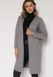 Szary Klasyczny Niezapinany Kardigan Elitusa. Szare swetry Born2be, uniwersalny, bez wzorów, z jeansu, klasyczne, bez ramiączek. Za 119.99 zł.