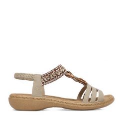 Sandały Rieker. Brązowe sandały Rieker, bez wzorów, bez obcasa, na płaskiej podeszwie, bez zapięcia. Za 319.99 zł.