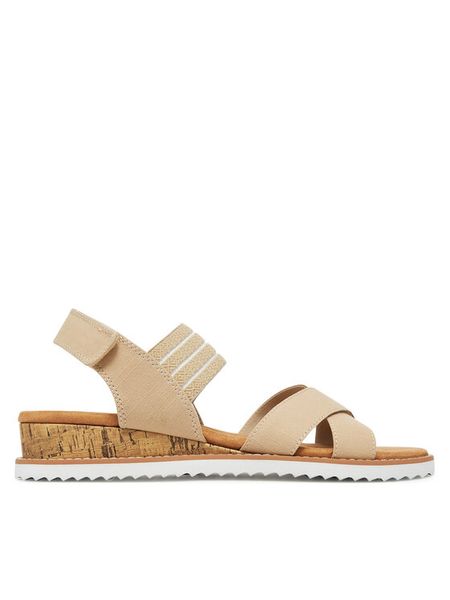 Skechers Sandały BOBS Desert Kiss-Shore Enough 114130/NAT Beżowy. Brązowe sandały Skechers, bez wzorów, z materiału, bez obcasa, na koturnie, bez zapięcia. Za 129.99 zł.