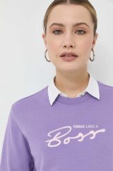 BOSS bluza bawełniana damska kolor fioletowy z aplikacją. Fioletowe bluzy Boss, l, z aplikacjami, z bawełny, bez kaptura. W wyprzedaży za 354.99 zł.