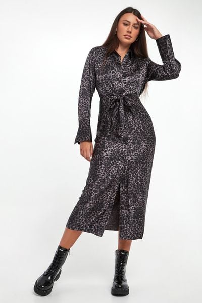 Sukienka midi w panterkę DKNY. Sukienki DKNY, m, bez wzorów, bez kołnierzyka, bez ramiączek, midi. Za 669.00 zł.