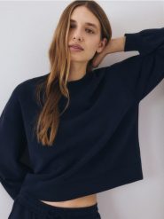 Bluza z dodatkiem modalu - granatowy. Niebieskie bluzy Reserved, l, bez wzorów, z dzianiny, bez kaptura. Za 109.99 zł.