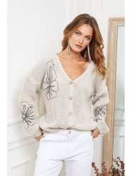 Joséfine Kardigan "Beegees" w kolorze beżowym rozmiar: S. Brązowe swetry Joséfine, s, bez wzorów, ze splotem, bez ramiączek. Za 135.81 zł.