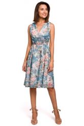 Sukienka w Kwiaty z Podkreśloną Talią - Model 4. Brązowe sukienki MOE, l, bez wzorów, z materiału, bez kołnierzyka, bez ramiączek, rozkloszowane. Za 309.90 zł.