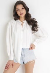 Biała Koszula z Plisowanymi Rękawami Yelia. Białe koszule Born2be, bez wzorów, eleganckie, bez kołnierzyka, bez ramiączek. W wyprzedaży za 76.49 zł.
