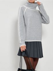 Golf z przeszyciami - szary. Szare swetry Sinsay, l, bez wzorów, bez ramiączek. Za 59.99 zł.