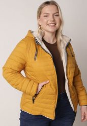 Żółta Przejściowa Kurtka Dwustronna z Pikowaniem i Kapturem Azirane. Żółte kurtki Born2be, l, bez wzorów, z jeansu, eleganckie, z kapturem. Za 84.99 zł.