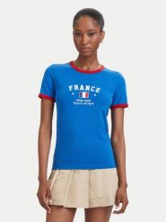 Guess Jeans T-Shirt W6YI16 K3995 Niebieski Slim Fit. Niebieskie t-shirty Guess Jeans, s, z aplikacjami, z bawełny, bez kołnierzyka, bez ramiączek. Za 159.99 zł.