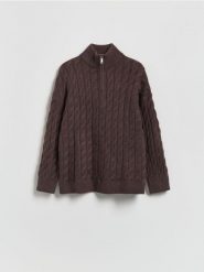 Sweter z zapięciem na zamek - ciemnobrązowy. Brązowe swetry Reserved, l, bez wzorów, z dzianiny, bez ramiączek. Za 159.99 zł.