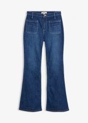 Jeansy dzwony, high waist, ze stretchem. Niebieskie jeansy bonprix, bez wzorów, z jeansu, z podwyższonym stanem. Za 127.99 zł.