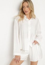 Biały Bawełniany Komplet Oversize z Koszulą i Szortami Canilsa. Białe koszule Born2be, m, bez wzorów, z bawełny, bez kołnierzyka, bez ramiączek. W wyprzedaży za 79.99 zł.