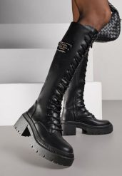 Czarne Sznurowane Kozaki Vices na Platformie w Stylu Grunge Lattime. Czarne kozaki Born2be, z aplikacjami, z jeansu, bez obcasa, na platformie, bez zapięcia. Za 179.99 zł.