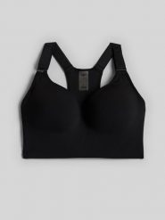 4F Biustonosz treningowy z wysokim wsparciem damski - czarny S. Czarne biustonosze sportowe 4f, bez wzorów, z gumy, na fitness i siłownię. Za 179.99 zł.