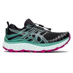 Buty do biegania damskie Asics Trabuco Max. Czarne buty do biegania ASICS, bez wzorów, z materiału, bez zapięcia, do biegania. Za 499.99 zł.