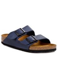 Birkenstock Klapki Arizona 051063 Niebieski. Niebieskie klapki Birkenstock, bez wzorów, ze skóry, bez obcasa, bez zapięcia. Za 299.99 zł.