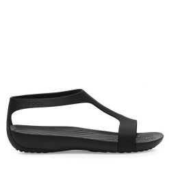 Sandały Crocs. Czarne sandały Crocs, bez wzorów, bez obcasa, na płaskiej podeszwie, bez zapięcia. Za 149.99 zł.