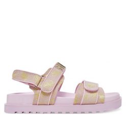 Sandały Guess. Czerwone sandały Guess, z aplikacjami, bez obcasa, na płaskiej podeszwie, bez zapięcia. Za 419.99 zł.