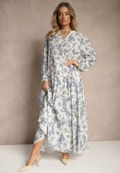 Niebieska Rozkloszowana Sukienka z Bawełny w Kwiatowy Wzór Efalora. Niebieskie sukienki Renee, na co dzień, l, bez wzorów, z bawełny, eleganckie, bez kołnierzyka, bez ramiączek, maxi, rozkloszowane. W wyprzedaży za 135.99 zł.