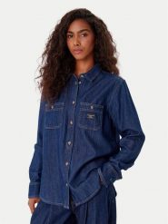 Guess Jeans Koszula jeansowa W5YH37 D5M8D Granatowy Regular Fit. Niebieskie koszule Guess Jeans, m, z aplikacjami, z bawełny, bez kołnierzyka, bez ramiączek. Za 239.99 zł.