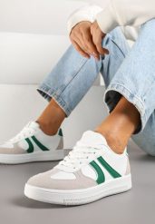 Biało-Zielone Sneakersy Klasyczne Tenisówki Setinora. Białe trampki Renee, bez wzorów, z jeansu, eleganckie, bez zapięcia. W wyprzedaży za 75.99 zł.