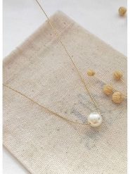 Atelier MIU Pozłacany naszyjnik z perłą - dł. 41 cm rozmiar: onesize. Białe naszyjniki atelier MIU, z materiału, z perłą, pozłacane. Za 65.69 zł.