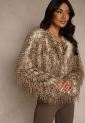 Brązowa Kurtka Futerko Ozdobione Cieniowaniem Tusirra. Brązowe kurtki Renee, l, bez wzorów, z futra, eleganckie, bez kaptura. Za 209.99 zł.