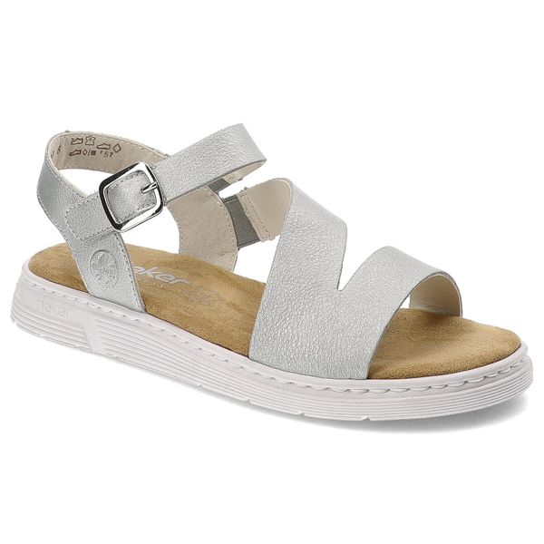 Srebrne Sandały Rieker Modne Płaskie Obuwie Damskie. Szare sandały Rieker, bez wzorów, ze skóry, eleganckie, bez obcasa, na płaskiej podeszwie, bez zapięcia. Za 199.00 zł.