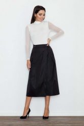 Czarna Spódnica Trapezowa Midi z Kieszeniami. Czarne spódnice Figl, xl, bez wzorów, z elastanu, midi, trapezowe. Za 199.00 zł.