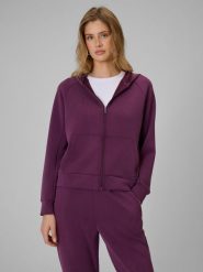 4F Bluza dresowa regular z kapturem damska - fioletowa L. Fioletowe bluzy 4f, l, bez wzorów, z dresówki, bez ramiączek, z kapturem. Za 169.99 zł.