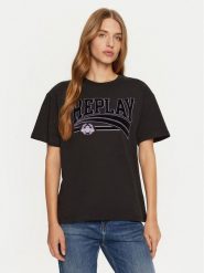 REPLAY T-Shirt W3089E.000.23608P Czarny Regular Fit. Czarne t-shirty Replay, s, bez wzorów, z bawełny, bez kołnierzyka, bez ramiączek. Za 139.99 zł.