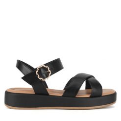 Sandały Lasocki. Czarne sandały Lasocki, bez wzorów, bez obcasa, na płaskiej podeszwie, bez zapięcia. Za 169.99 zł.