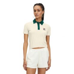Koszulka polo damska FILA Looknow. Brązowe t-shirty sportowe Fila, s, bez wzorów, z bawełny, bez ramiączek. Za 119.99 zł.