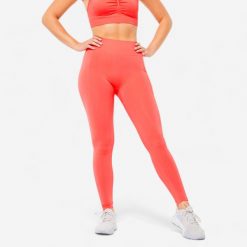 Legginsy fitness damskie Domyos Push Up. Czerwone legginsy DOMYOS, l, bez wzorów, z elastanu, na fitness i siłownię. Za 79.99 zł.