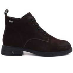 Skórzane botki damskie ocieplane zamszowe brązowe Vinceza 39953. Brązowe botki VINCEZA, bez wzorów, ze skóry, eleganckie, bez obcasa, bez zapięcia. Za 209.99 zł.
