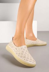 Beżowe Casualowe Półbuty z Ażurową Cholewką Uliaviael. Brązowe półbuty wsuwane Born2be, na lato, z aplikacjami, z jeansu, eleganckie, bez obcasa. Za 69.99 zł.