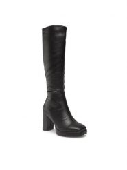 DeeZee Kozaki H040301-01 Czarny. Czarne kozaki DeeZee, bez wzorów, ze skóry, bez obcasa, na słupku, bez zapięcia. Za 169.99 zł.