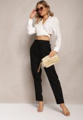 Czarne Proste Spodnie Bawełniane z Gumką w Pasie Xisela. Czarne jeansy Renee, l, bez wzorów, z bawełny, eleganckie. W wyprzedaży za 67.99 zł.