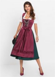 Sukienka ludowa z fartuchem (2 części). Czerwone sukienki bonprix, bez wzorów, eleganckie, bez kołnierzyka, bez ramiączek. Za 609.99 zł.