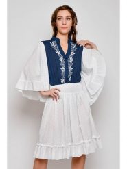 Tarifa Sukienka w kolorze niebiesko-białym rozmiar: XL. Białe sukienki Tarifa, xl, bez wzorów, z bawełny, bez kołnierzyka, bez ramiączek, midi. Za 78.10 zł.