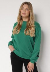 Zielona Ocieplana Bluza z Bawełną i Napisem z Tyłu Fezanda. Zielone bluzy bez kaptura Born2be, l, bez wzorów, z bawełny, bez kaptura. Za 69.99 zł.