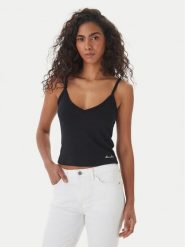 Guess Jeans Top W6GPB5 KG372 Czarny Regular Fit. Czarne topy Guess Jeans, l, z aplikacjami, z jeansu, bez kołnierzyka, bez ramiączek. Za 139.99 zł.