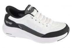 Buty sportowe Sneakersy damskie, Slip-ins: Contour Foam - Cozy Fit. Białe buty treningowe Skechers, bez wzorów, z materiału, przed kostkę, bez zapięcia, trekkingowe. Za 399.99 zł.