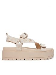 Guess Sandały FLJFTT FAL03 Beżowy. Brązowe sandały Guess, z aplikacjami, z materiału, bez obcasa, na płaskiej podeszwie, bez zapięcia. Za 529.99 zł.