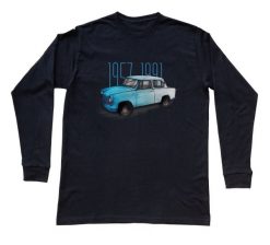 Trabant — bluzka z długim rękawem (Rozmiar: S (dorosła); Kolor koszulki: czarny; Rodzaj nadruku: Trabant). Czarne bluzki nikiniki, m, bez wzorów, z bawełny, bez kołnierzyka, bez ramiączek. Za 99.00 zł.