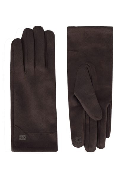 Rękawiczki damskie z funkcją dotykową H-FERGIE. Brązowe rękawiczki Volcano, bez wzorów, z puchu, eleganckie. Za 59.99 zł.