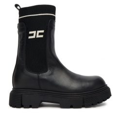 Botki Elisabetta Franchi. Czarne botki Elisabetta Franchi, bez wzorów, bez obcasa, na płaskiej podeszwie, bez zapięcia. Za 969.99 zł.